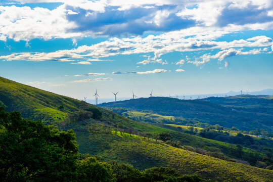 Wind farm generating clean energy in costa rica landscape