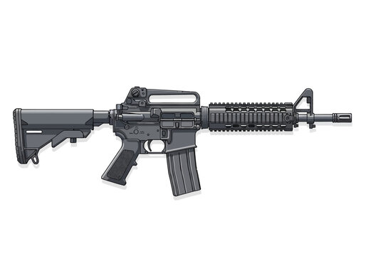 Modern Tactical Assault Rifle Vector Illustration - M4 Carbine and AR-15 Style Firearm Isolated on White