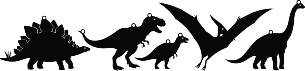 Dinosaur silhouettes set, prehistoric animals collection, T rex stegosaurus pterodactyl figures, Jurassic era concept, ancient reptiles, isolated on white background © Md