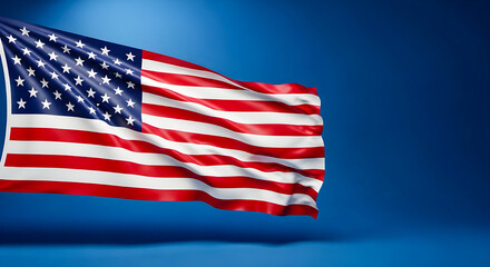 Obraz premium Waving american flag against a blue background