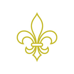 A golden fleur de lis symbol presented on a plain white background © firoj