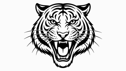 Fototapeta premium Striking black and white illustration of a fierce tiger s head detailed and powerful