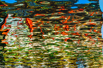 Colorful Red Blue White Water Reflection Abstract Houhai Lake Beijing China © Bill Perry