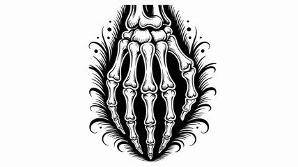 A striking black and white illustration of a skeletal hand with tribal designs © MdSafi