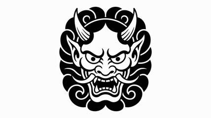 Fototapeta premium Intricate black and white illustration of a traditional japanese oni mask design