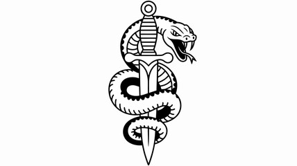 A striking black and white illustration of a snake coiled around a dagger © MdSafi