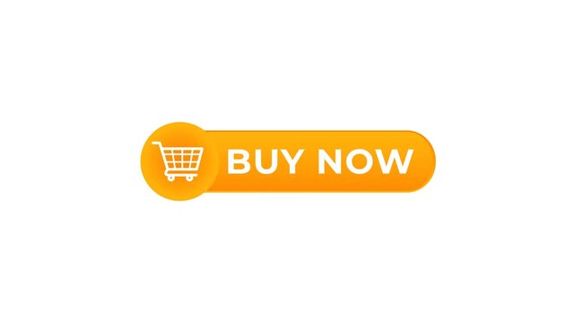 Buy now button animation with shopping cart motion on white background and green screen. 4K animated buy now overlay for promotion motion graphics, discount campaign, and marketplace ads overlay.