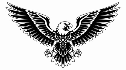Fototapeta premium A majestic bald eagle with wings spread detailed black and white illustration