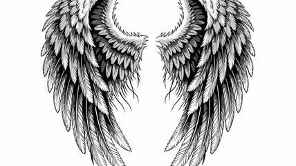 Obraz premium Detailed illustration of majestic feathered wings in a grayscale style