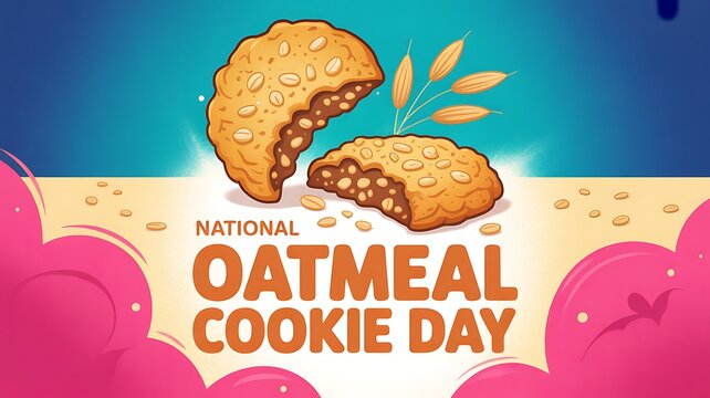 National oatmeal cookie day vector illustration with cartoon cookies and oats on blue background