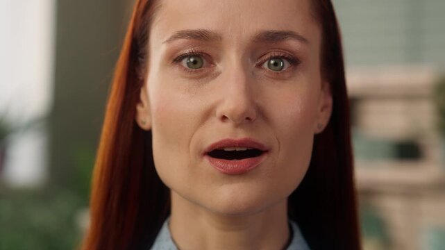 Shocked Caucasian business woman open mouth surprised female manager hear amazing news in office astonished businesswoman girl wow emotion excited stunned impressed employer entrepreneur face indoor