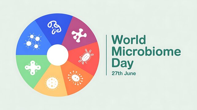 World microbiome day with microorganism icons and date