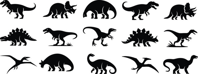 set of dinosaurs silhouette icon vector illustration with white background  © Creative Juel 