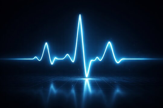 Neon Blue ECG Heartbeat Pulse Line Futuristic Medical Cardiology Signal Glow Health Monitor Background