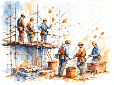 Watercolor Workmen Group of workmen in watercolor style