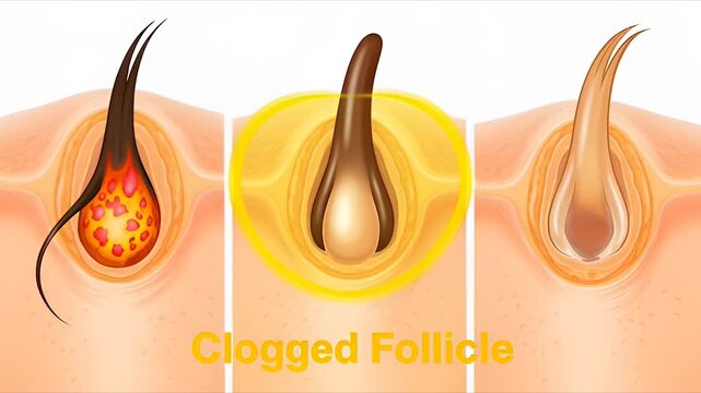 Anatomical illustration of infected hair follicle with inflammation and bacteria