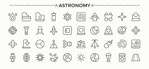Astronomy icon set. Contains related to asteroid, space, universe, planet and more. Galaxy vector icon set. Minimal icons set. Pictogram and infographic.