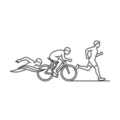 Obraz premium Triathlon, athletic, sports, icons, line art, vector graphics, fitness, swimming, cycling, running