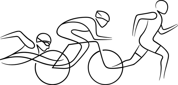 Triathlon, athletic, sport, illustration, triathlete, cycling, running, swimming, vector graphics
