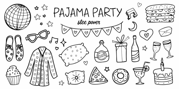 A playful pajama party collection with various doodle illustrations silhouette