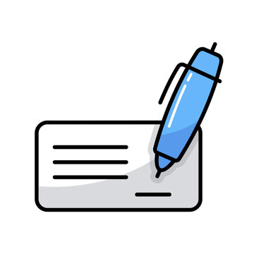 Blank bank check with pen and signature icon