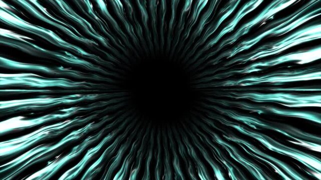 Abstract white futuristic tunnel with glowing wavy lines radiating from center black hole VJ loop