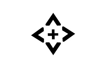 Obraz premium Abstract Black Four-Way Directional Navigation and Plus Icon
