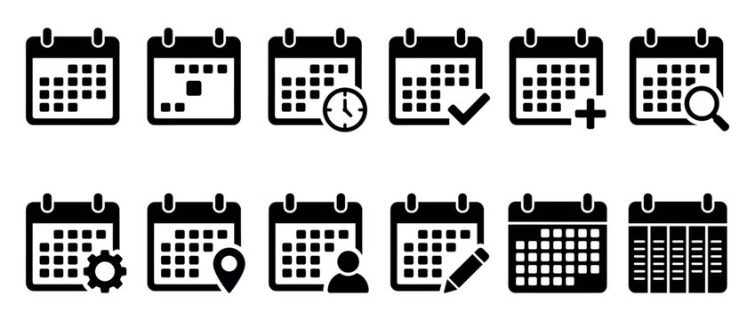 Vector set of calendar icons for scheduling, planning, and managing important dates and events.
