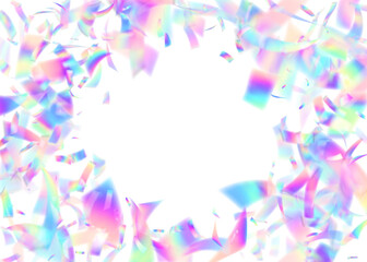 Fototapeta premium Carnaval Effect. Neon Confetti. Purple Happy Burst. Isolated Tinsel. Retro Iridescent Illustration. Abstract Flag. Anniversary Ribbon. Glare Texture. Blue Carnaval Effect