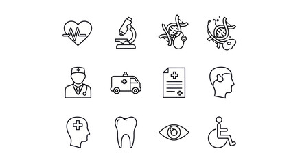 Fototapeta premium Medical Icons Set: Healthcare, Science, and Technology Symbols