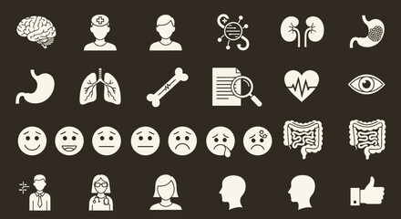 Obraz premium Medical Icons Set: Health, Organs, Emotions, Professions, and Diagnosis