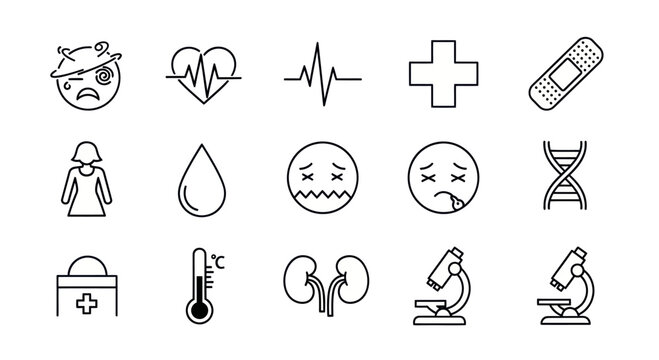 Medical Icons Set: Health, Illness, Science, and Care Symbols