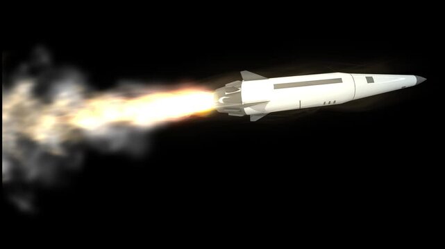Military missile flying in the sky with fire and smoke hypersonic supersonic ballistic cruise missile 3d render