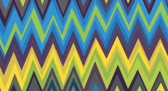 Vibrant zigzag pattern with blue green yellow and purple hues in abstract design