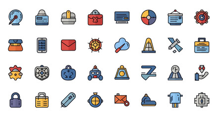Obraz premium Business and Technology Icons Set: Vector Flat Icons for Web and Mobile Apps