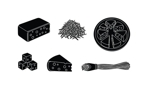 Illustrations of various traditional cheeses and cheese-making tools