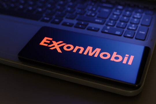 The ExxonMobil Corporation logo appears on a smartphone screen in this photo illustration in Ontario, Canada, on March 29, 2026