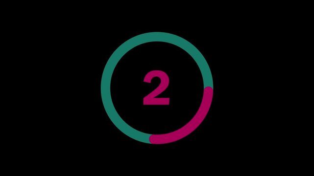 5 second countdown animation, digital circular timer on transparent background, featuring a full 5 to 0 seconds countdown, version Movies start intro 5 4 3 2 1 0 count down. 4K video,,,....,,,