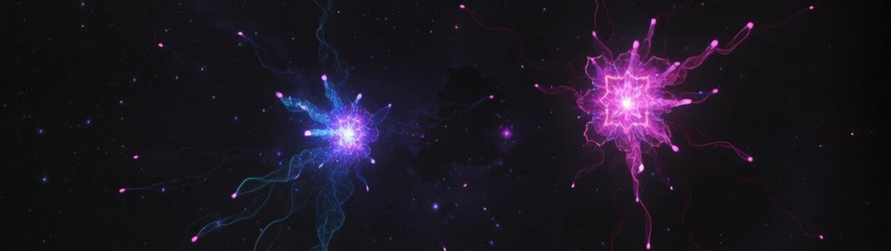 Cosmic Energy And Spirituality Concept Two Symmetrical Geometric Shapes Floating In Space With Stars For Meditation Visuals.