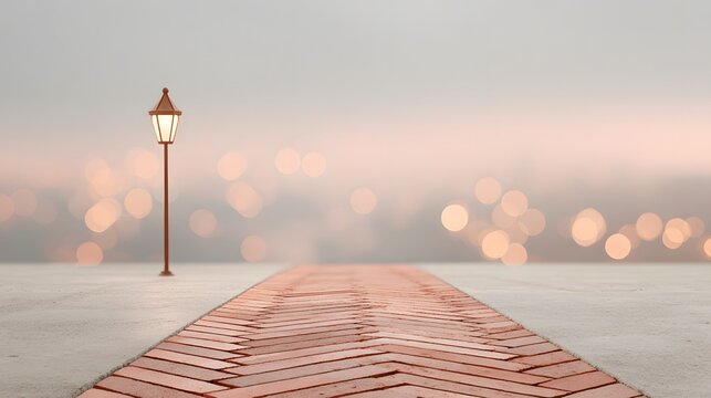 Hopeful Brick Pathway with Street Lamp and Bokeh Lights