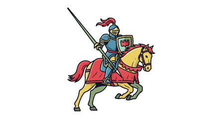 Fototapeta premium Knight on horseback illustration armed with lance and shield on white background
