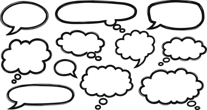 Collection of various comic book style speech bubbles and thought clouds