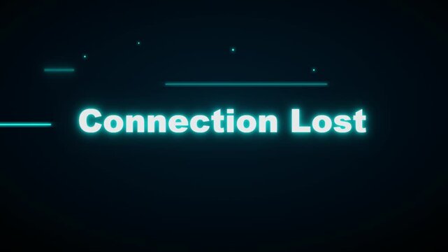 Neon digital heartbeat line with glowing text connection lost on dark background abstract