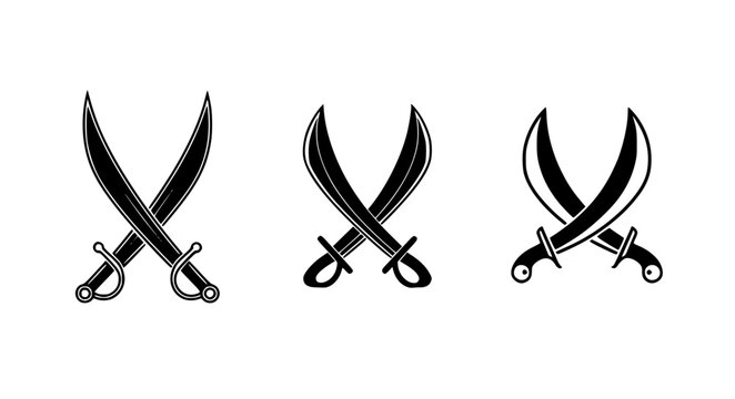 Minimal crossed scimitar swords vector icon EPS10 isolated on white
