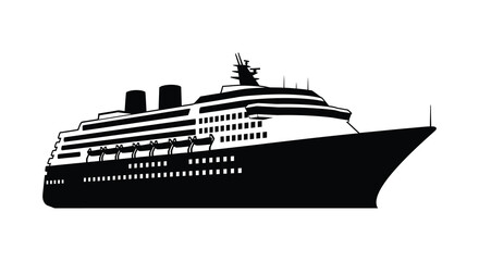 A striking black silhouette of a large cruise ship sailing on calm waters exhibiting elegant design silhouette high quality professional detailed © CreativeAkash099