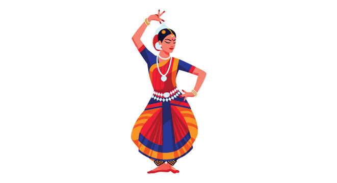 A vibrant illustration depicts a classical indian dancer in a traditional pose showcasing intricate details in silhouette high quality professional detailed