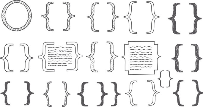A collection of various ornate and decorative curly brackets and braces