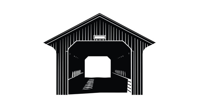 A striking black silhouette of a classic covered bridge with detailed wooden textures showcasing rural architecture silhouette high quality professional modern