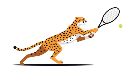 A cheetah in mid swing powerfully hitting a tennis ball with athletic grace depicted as a silhouette high quality professional detailed modern © GDOthoi02