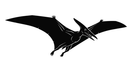 A dynamic black silhouette of a pterosaur in flight showcasing its large wingspan and prehistoric form silhouette high quality professional detailed © Creativekhairul02